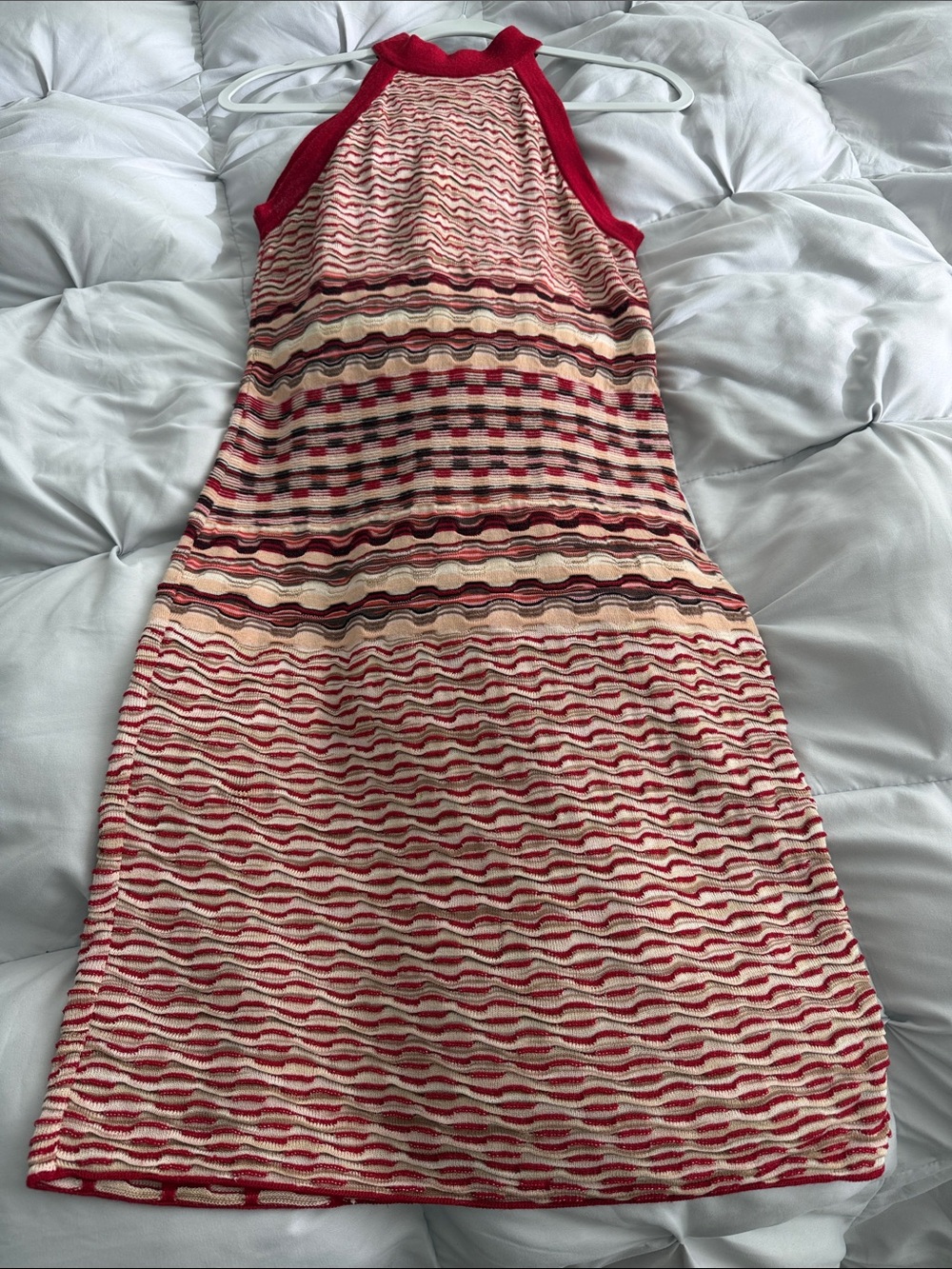 Missoni Red and Cream Knit Halter Midi Dress